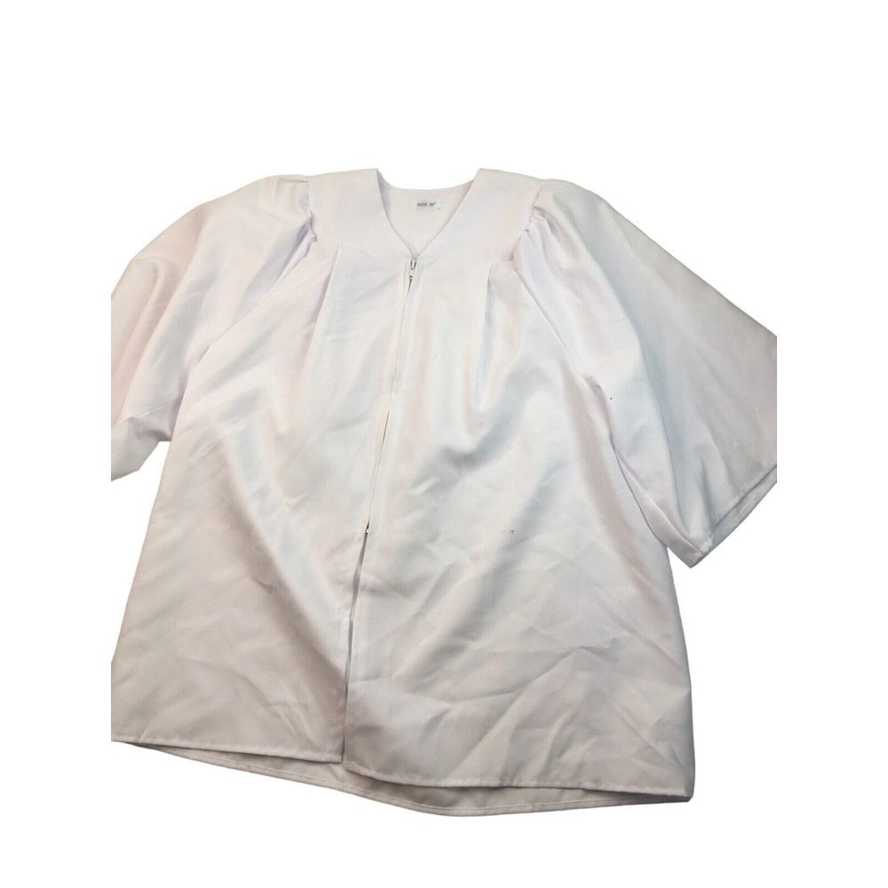 White Short Sleeve Clergy Robe With Zipper Closure Size 30 Inch